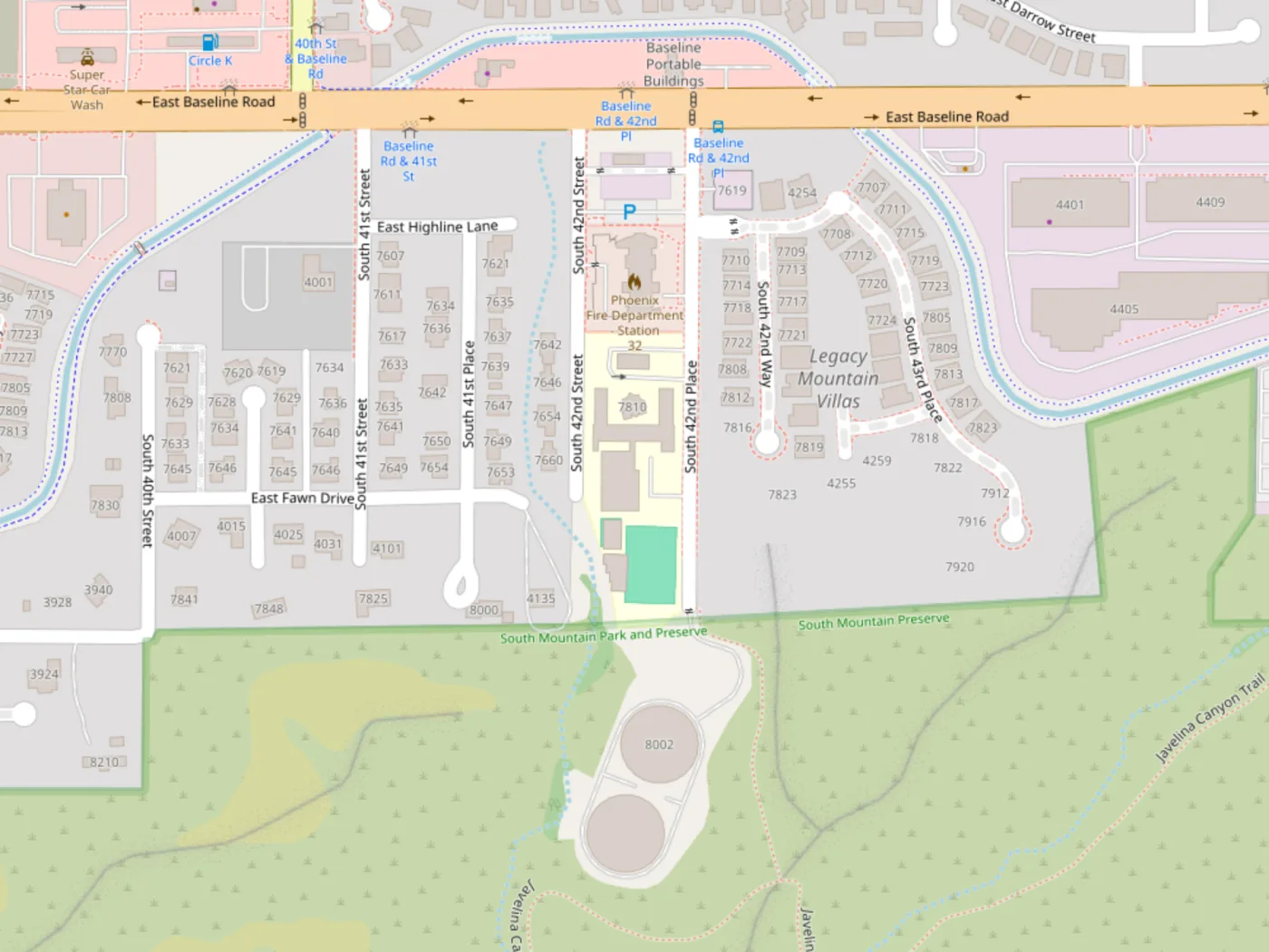 Map of the streets around 7810 S. 42nd Place, Phoenix, AZ 85042